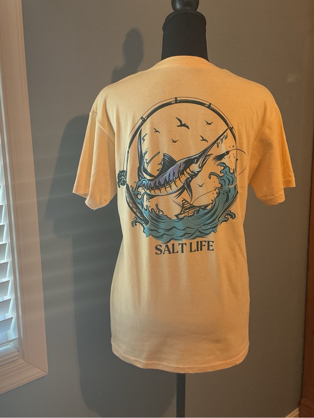 Salt Life Men's Yellow Tee with Marlin Wave Graphic